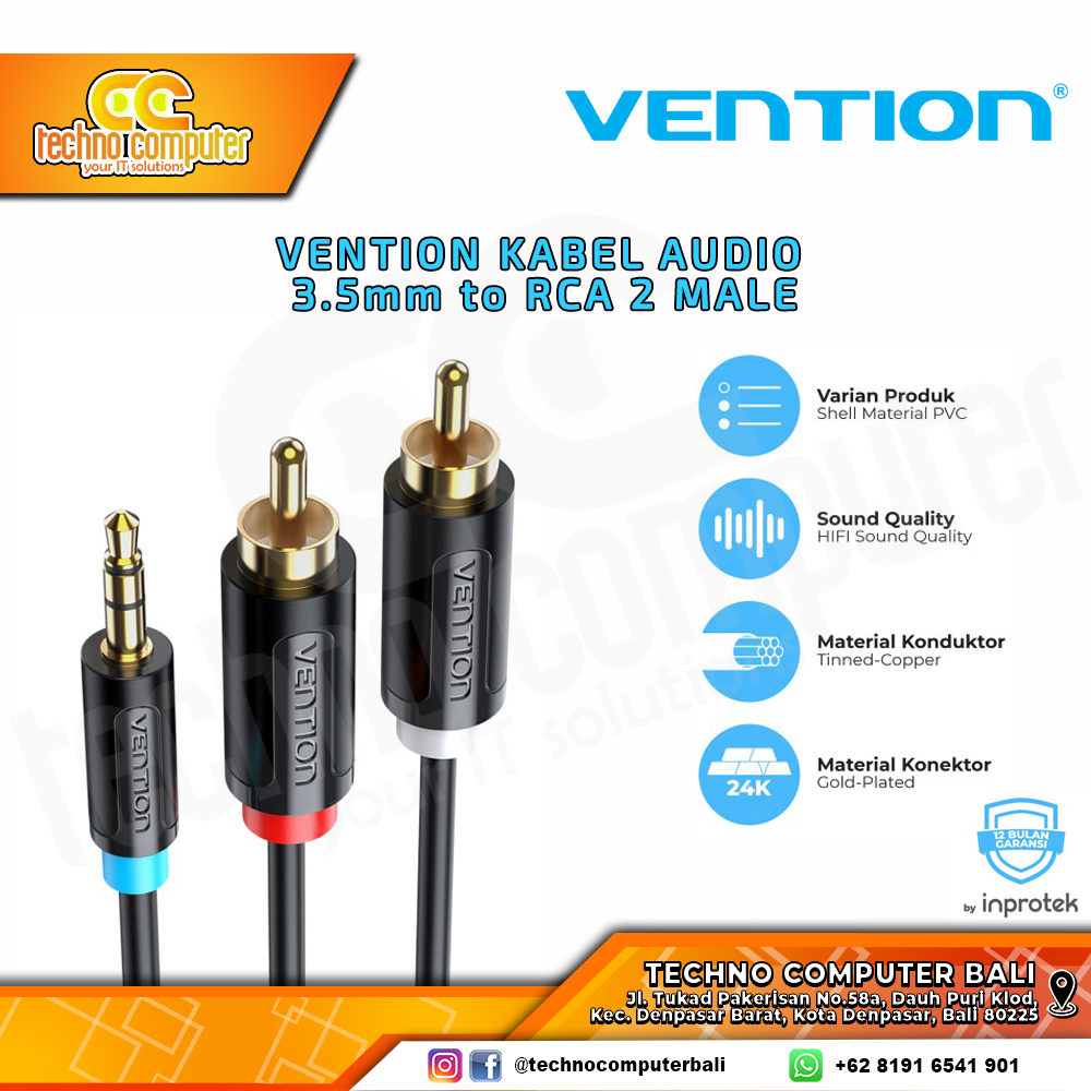 VENTION KABEL AUDIO TRS 3.5mm to RCA 2 Male for Speaker - BCL 1.5M
