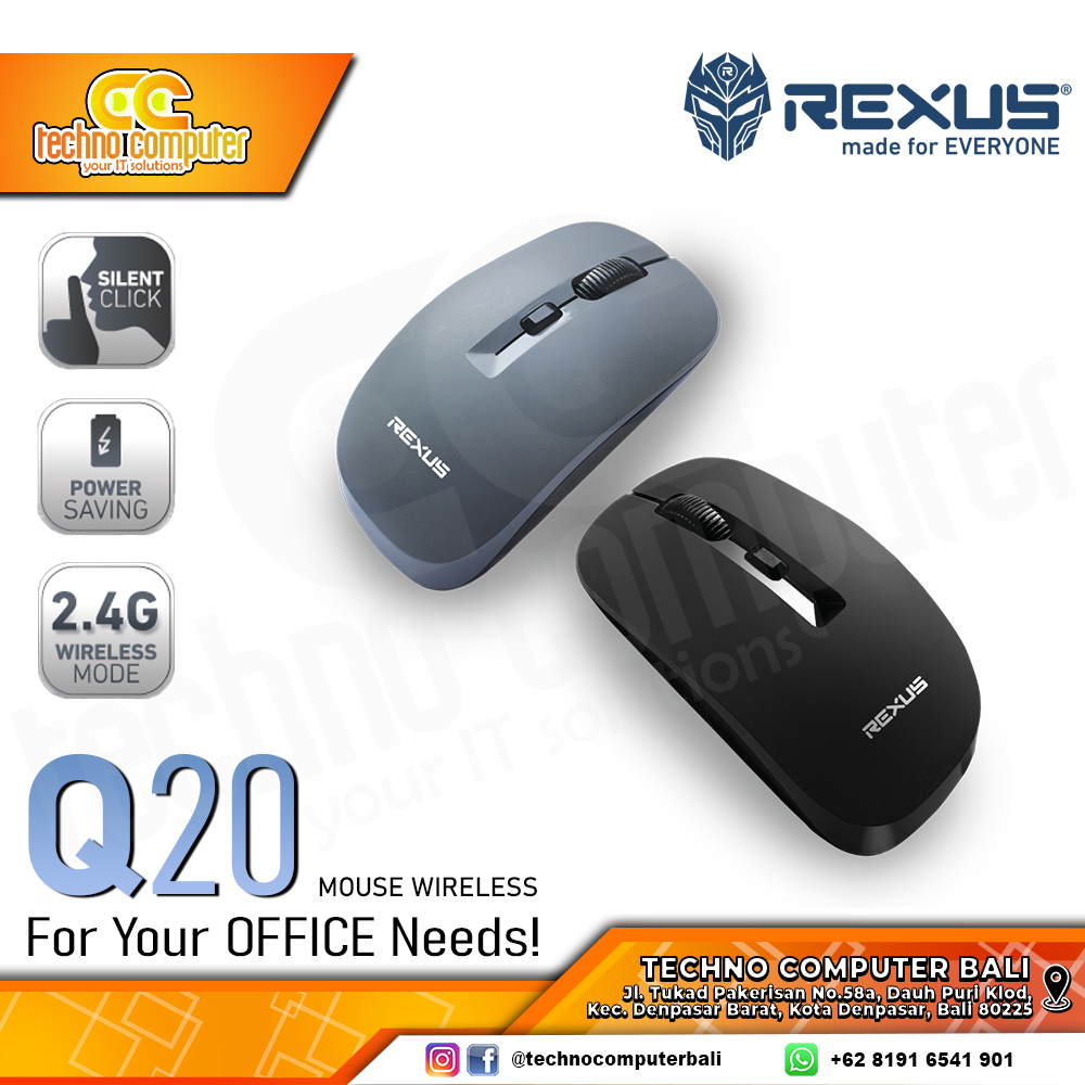 REXUS Q20 Silent Click Wireless - Black - Office Mouse Wireless
