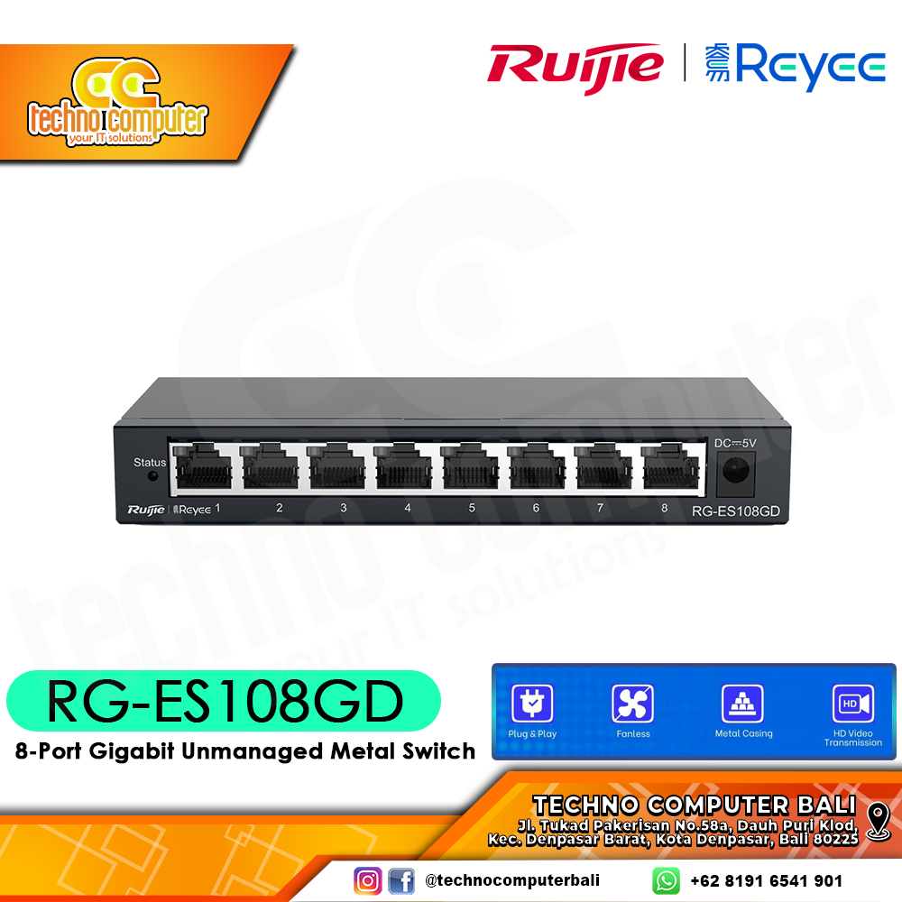 SWITCH HUB RUIJIE/REYEE RG-ES108GD 8-Port Gigabit Unmanaged Non-PoE Switch