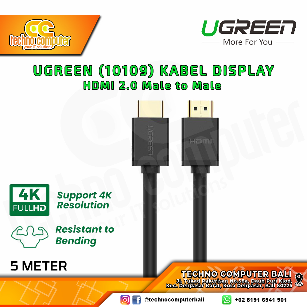 UGREEN KABEL DISPLAY - Kabel HDMI - HDMI 2.0 Male to Male - (10109) 5M