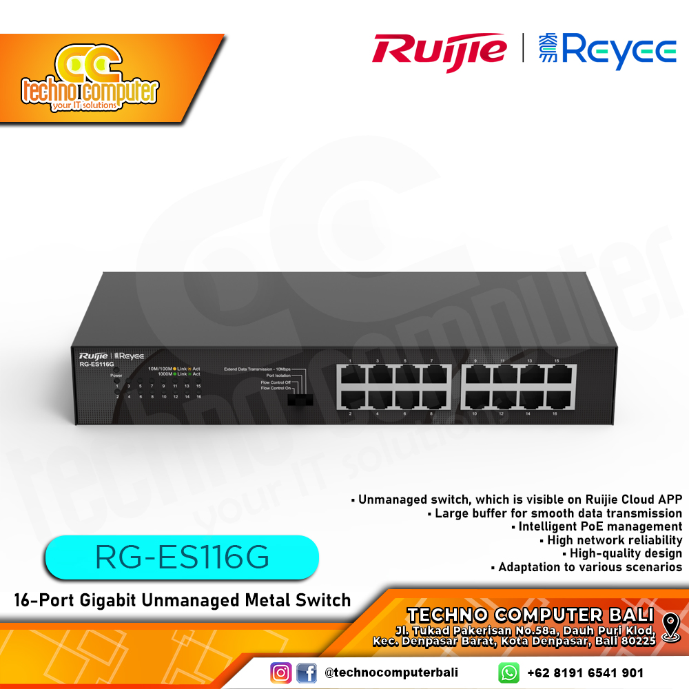 SWITCH HUB RUIJIE/REYEE RG-ES116G 16-Port Gigabit Unmanaged Non-PoE Switch
