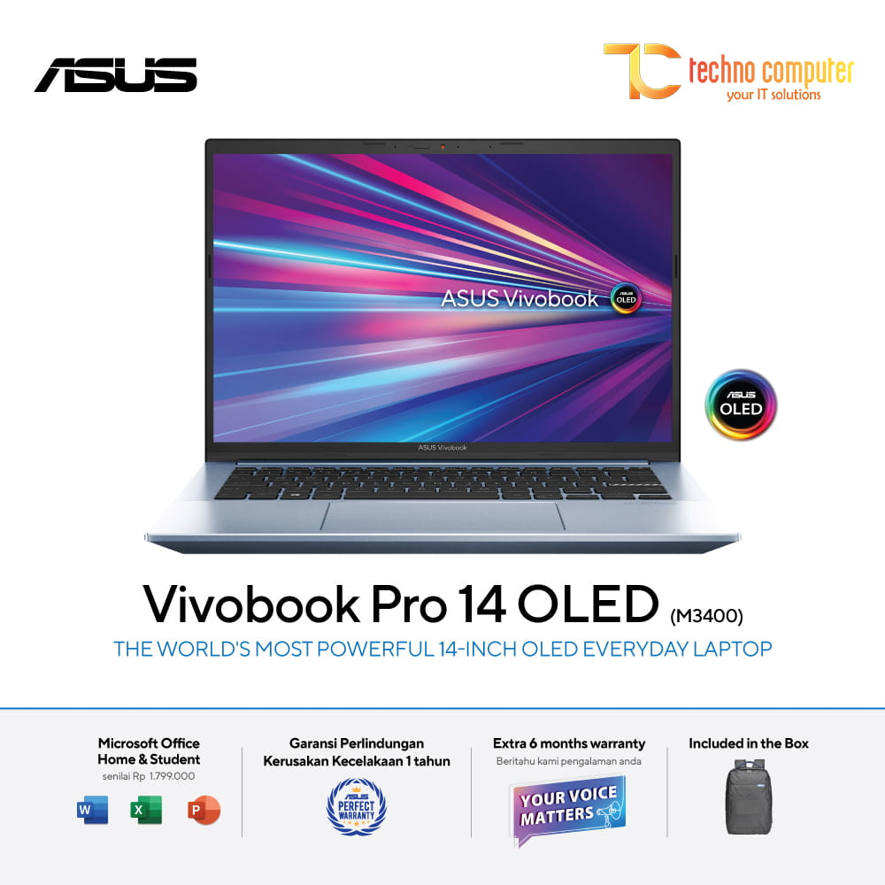 ASUS Vivobook Pro 14 OLED [M3400QA-OLEDS554] Ryzen 5 5600H/RAM 16G/SSD 512GB/Win11 + OHS 2021