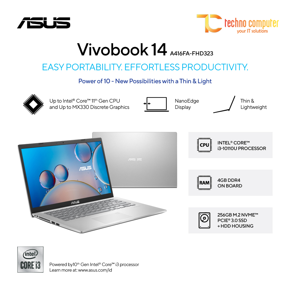ASUS VivoBook 14 [A416FA-FHD323] Core i3-10110U/RAM 4GB/SSD 256GB/Intel HD 520/Win11