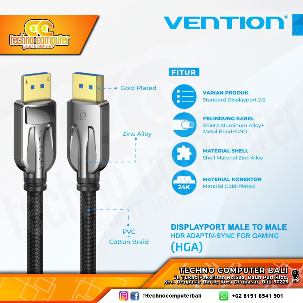 VENTION Kabel DisplayPort 2.0 Male to Male 4K 8K HDR Adaptive-Sync - HGA 3M