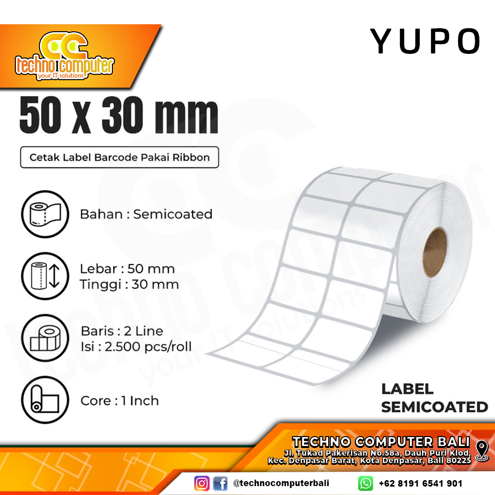 STIKER LABEL BARCODE YUPO 50x30mm - 2 Line