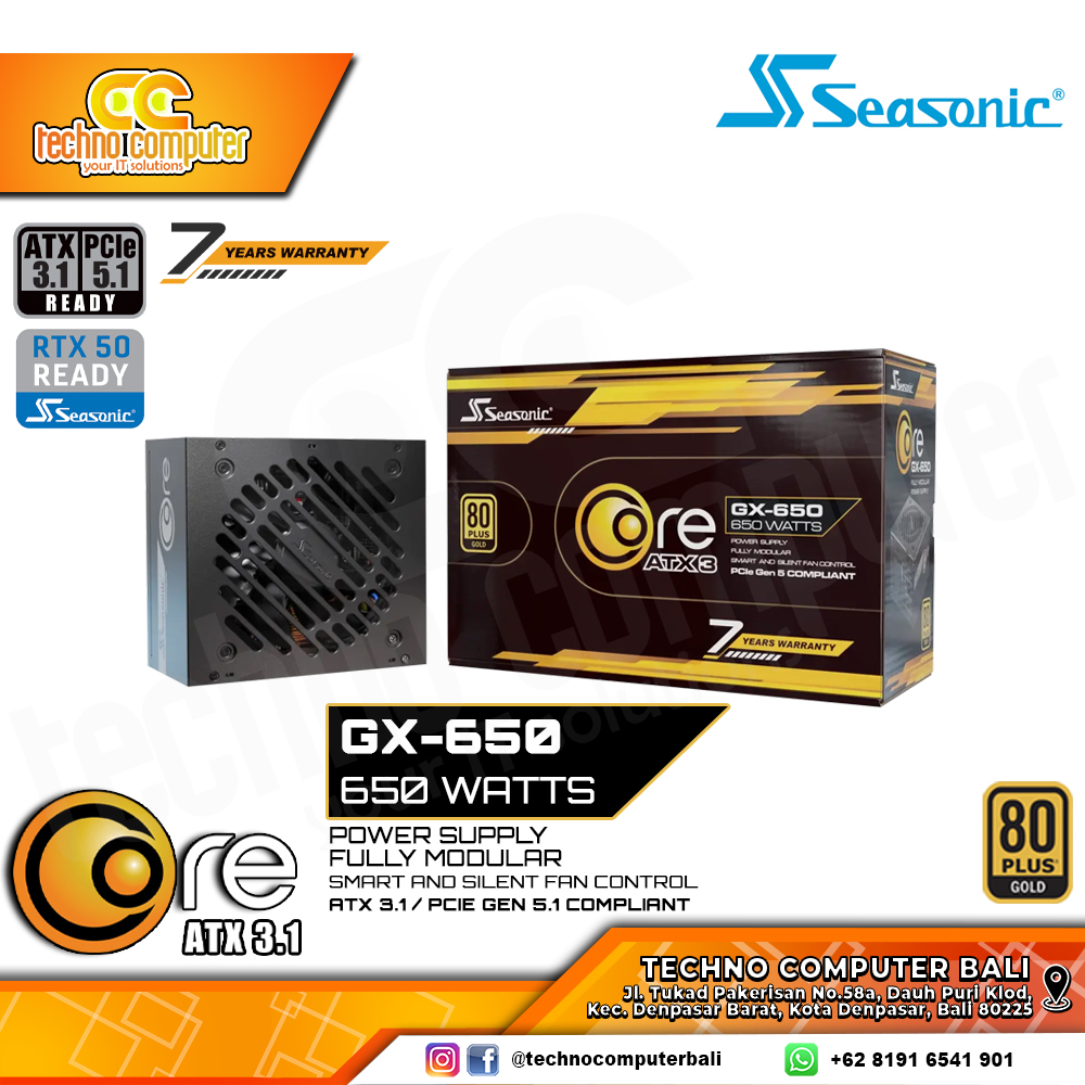 SEASONIC CORE GX ATX 3.1 GX-650 650W 80+ Gold ATX 3.1/PCIe 5.1 - Full Modular
