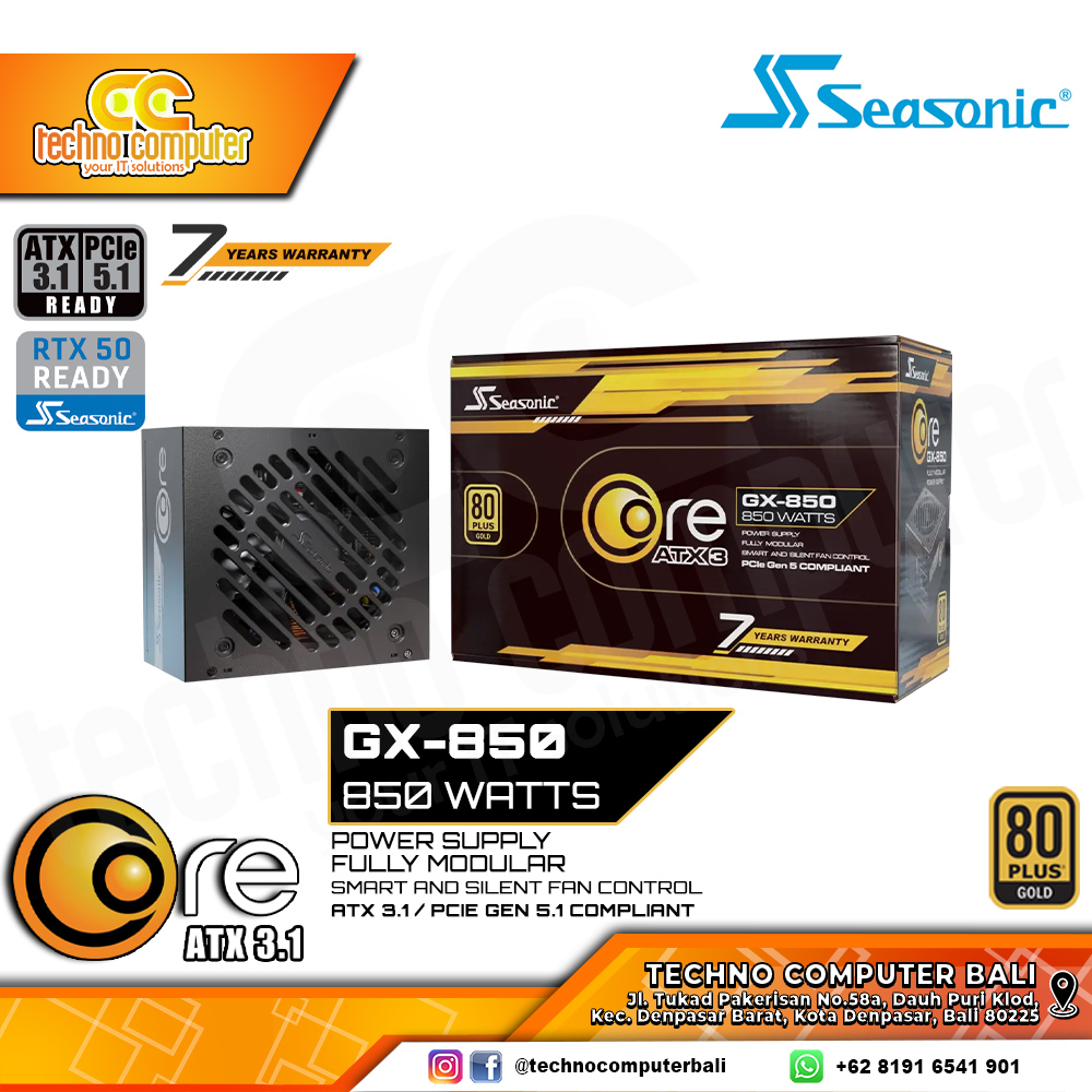 SEASONIC CORE GX ATX 3.1 GX-850 850W 80+ Gold ATX 3.1/PCIe 5.1 - Full Modular