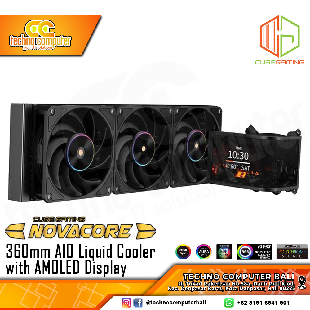 CUBE GAMING NOVACORE Black - CPU Cooler - 360mm AIO Liquid Cooler with AMOLED Display