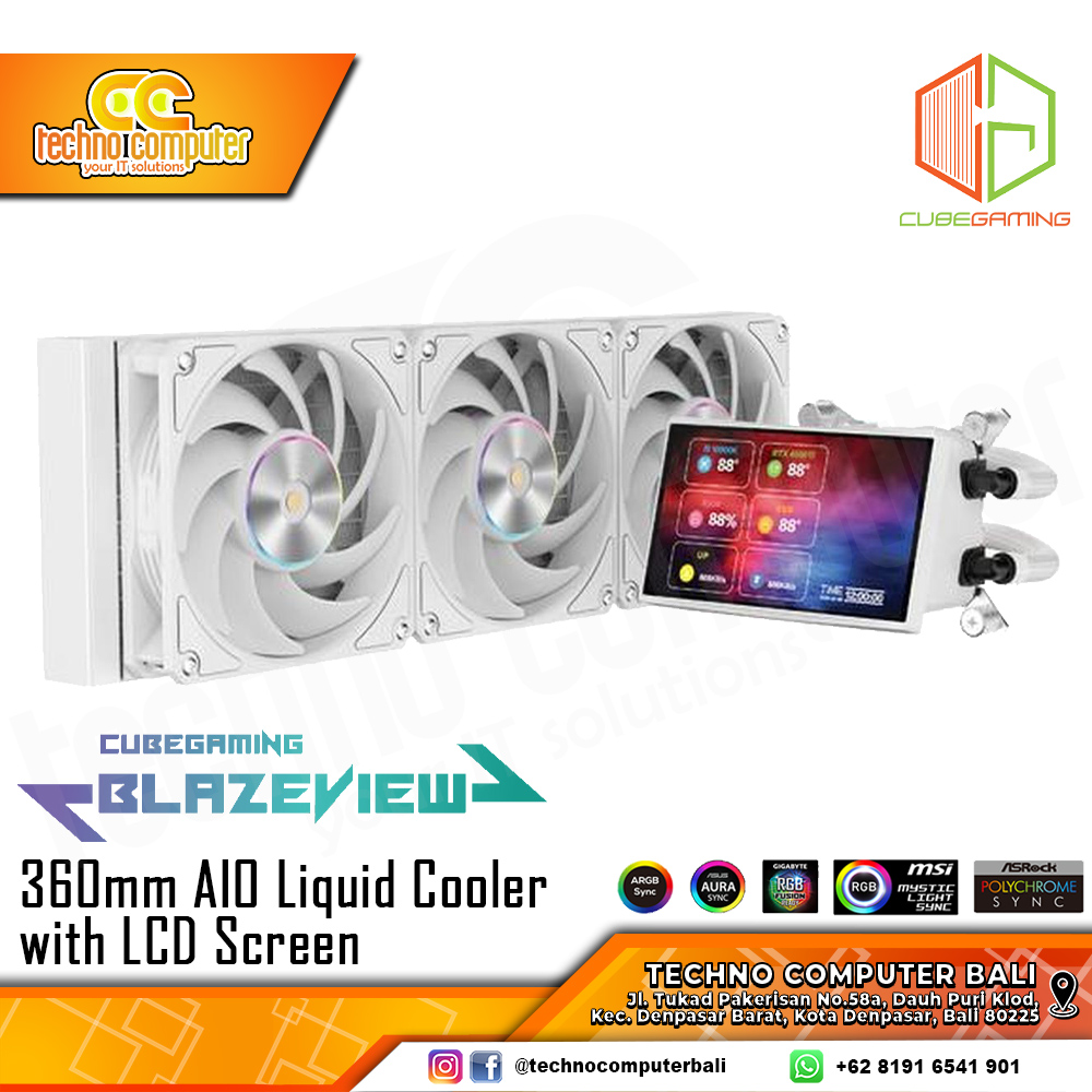 CUBE GAMING BLAZEVIEW White - CPU Cooler - 360mm AIO Liquid Cooler with LCD Display