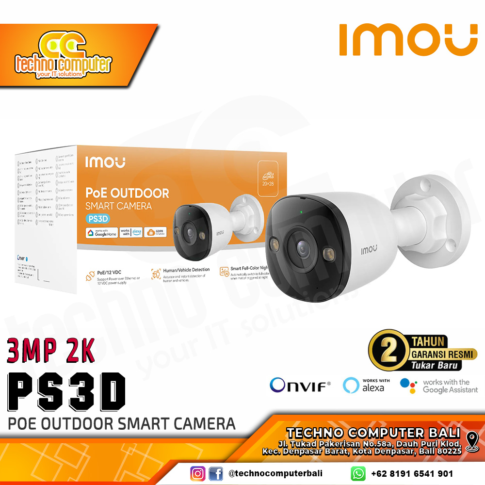 IMOU PS3D PoE 3MP 2K (Non Wifi) OUTDOOR Bullet Network Camera CCTV