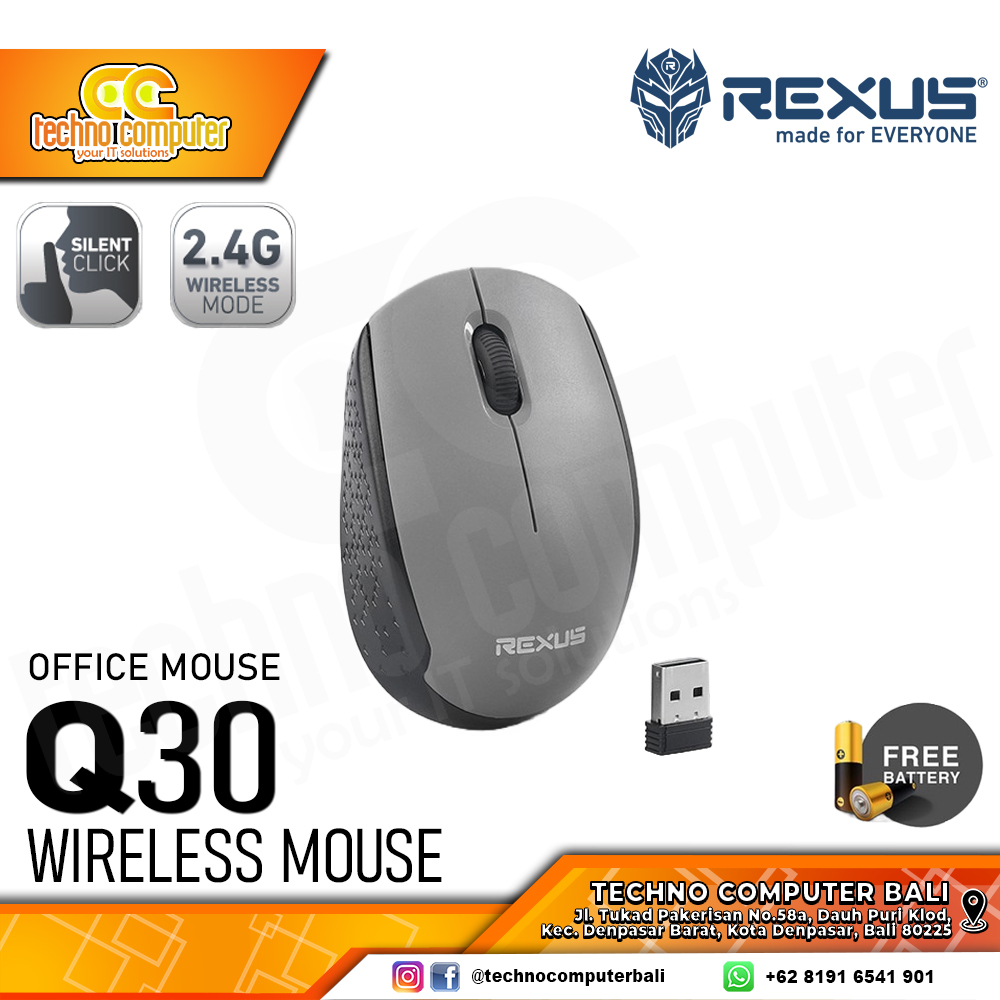 REXUS Q30 3D Silent Click Wireless Black Grey - Office Mouse Wireless