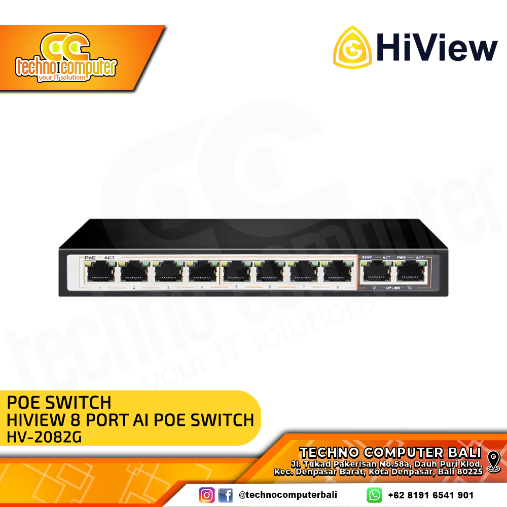 SWITCH POE HIVIEW HV-2082G 8 Port PoE Switch + 2 Uplink Gigabit AI POE Switch
