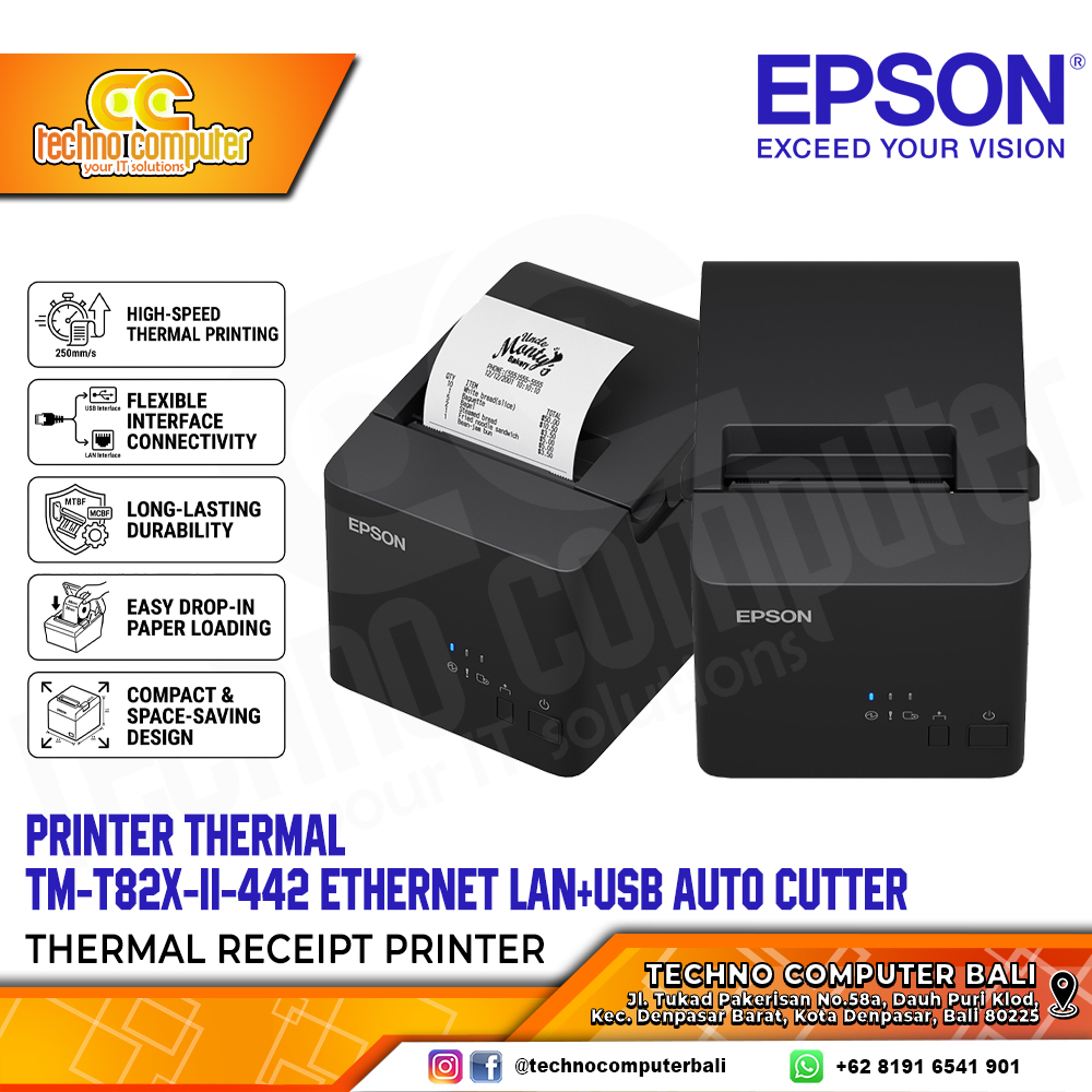 PRINTER KASIR THERMAL EPSON TM-T82X-II-442 Ethernet LAN+USB Auto Cutter