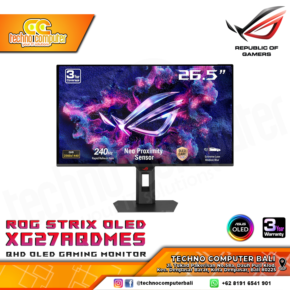 ASUS ROG STRIX OLED XG27AQDMES Gaming Monitor - 27 inch, QHD (2560 x 1440), OLED, 240Hz, 0.03ms