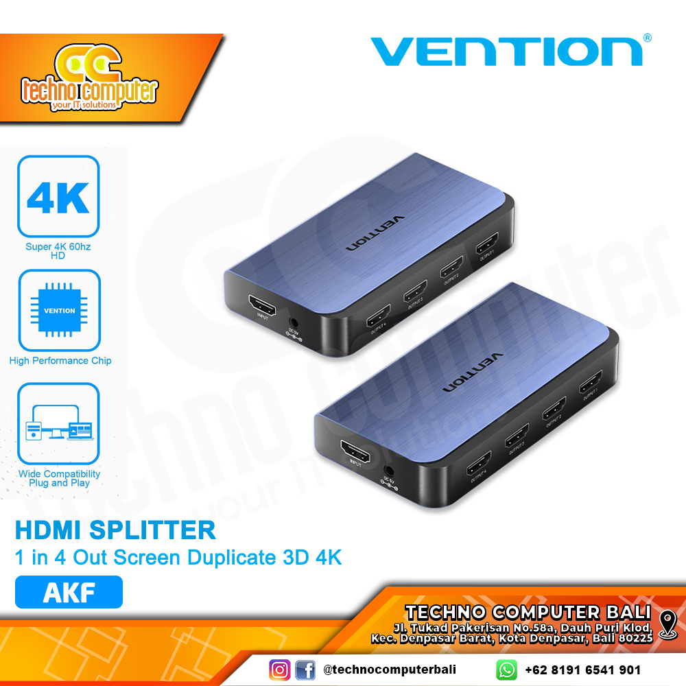 VENTION HDMI SPLITTER (1 in 4 Out) Screen Duplicate 4K@60Hz - AKFL0