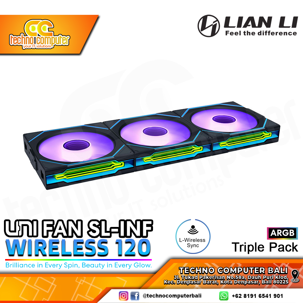 FAN CASING LIAN LI UNI FAN SL-Infinity Wireless 120 Black - 120mm Triple Pack ARGB Fan