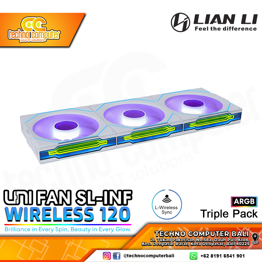 FAN CASING LIAN LI UNI FAN SL-Infinity Wireless 120 White - 120mm Triple Pack ARGB Fan