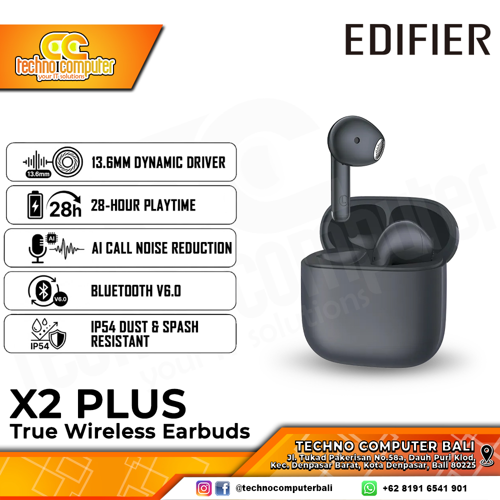 EARPHONE TWS EDIFIER X2 PLUS True Wireless Earbuds Grey - Wireless Earphone
