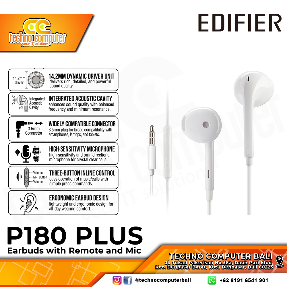 EARPHONE EDIFIER P180 Plus White - Earphone