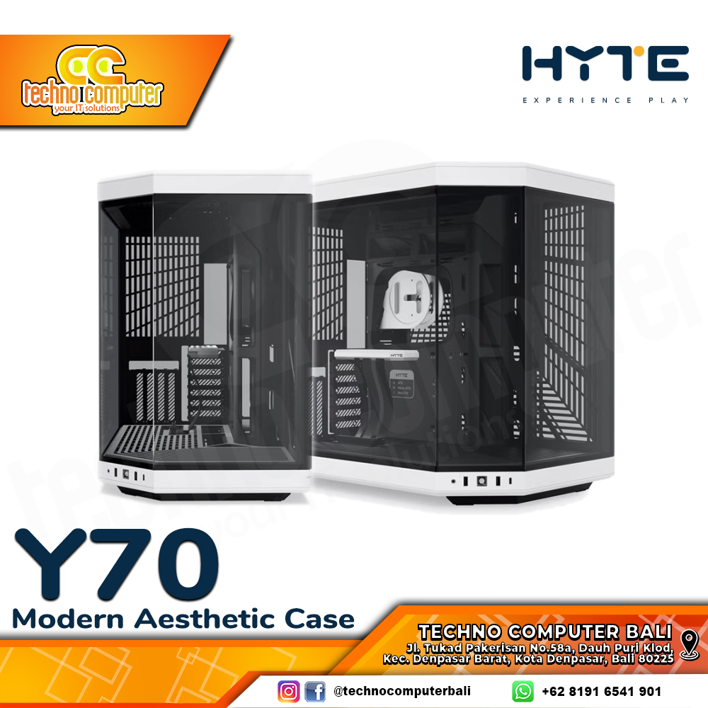 CASING HYTE Y70 Black/White - Modern Aesthetic Mid Tower ATX Case Tempered Glass